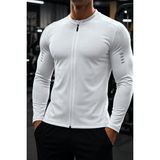 Ghassy Co. Erkek Tam Fermuarlı Dalgıç Kumaş Uzun Kollu Slim Fit Esnek Spor Sweatshirt - Beyaz