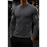 Ghassy Co. Erkek Tam Fermuarlı Dalgıç Kumaş Uzun Kollu Slim Fit Esnek Spor Sweatshirt - Füme