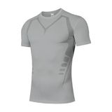 Ghassy Co. Erkek Ultra Esnek Koşu Egzersiz Hızlı Kuruma Nefes Alabilen Kısa Kollu Spor T-shirt AÇIK GRİ M