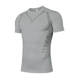 Ghassy Co. Erkek Ultra Esnek Koşu Egzersiz Hızlı Kuruma Nefes Alabilen Kısa Kollu Spor T-shirt AÇIK GRİ S