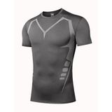 Ghassy Co. Erkek Ultra Esnek Koşu Egzersiz Hızlı Kuruma Nefes Alabilen Kısa Kollu Spor T-Shirt - L - Füme