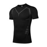 Ghassy Co. Erkek Ultra Esnek Koşu Egzersiz Hızlı Kuruma Nefes Alabilen Kısa Kollu Spor T-Shirt - S - Siyah