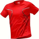 Ghassy Co. Erkek Ultra Esnek Nem Emici Vücut Geometrik Hızlı Kuruyan Hafif Spor T-shirt KIRMIZI XL