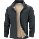 Ghassy Co. Erkek Ultra Isı Peluş Astarlı Cepli Tam Fermuarlı Polar Ceket - 2XL - Füme