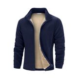 Ghassy Co. Erkek Ultra Isı Peluş Astarlı Cepli Tam Fermuarlı Polar Ceket - XL - Lacivert