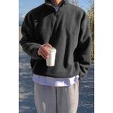 Ghassy Co. Erkek Ultra Isı Peluş Sherpa Oversize Yarım Metal Fermuar Lastik Ayarlı Polar Sweatshirt - Füme