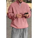 Ghassy Co. Erkek Ultra Isı Peluş Sherpa Oversize Yarım Metal Fermuar Lastik Ayarlı Polar Sweatshirt - Pembe