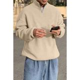 Ghassy Co. Erkek Ultra Isı Peluş Sherpa Oversize Yarım Metal Fermuar Lastik Ayarlı Polar Sweatshirt - Taş