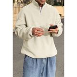 GHASSY CO. Erkek Ultra Isı Peluş Sherpa Oversize Yarım Metal Fermuar Lastik Ayarlı Polar Sweatshirt