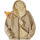 Ghassy Co. Erkek Ultra Termal Sherpa Astarlı Kapüşonlu Fermuarlı Cepli Kışlık Sweatshirt - Bej - XL