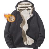 Ghassy Co. Erkek Ultra Termal Sherpa Astarlı Kapüşonlu Fermuarlı Cepli Kışlık Sweatshirt - Füme