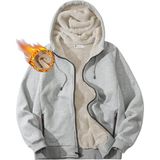 Ghassy Co. Erkek Ultra Termal Sherpa Astarlı Kapüşonlu Fermuarlı Cepli Kışlık Sweatshirt - Gri Melanj - 2XL