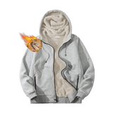 Ghassy Co. Erkek Ultra Termal Sherpa Astarlı Kapüşonlu Fermuarlı Cepli Kışlık Sweatshirt - Gri Melanj - XXL