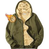 Ghassy Co. Erkek Ultra Termal Sherpa Astarlı Kapüşonlu Fermuarlı Cepli Kışlık Sweatshirt - Haki - 2XL