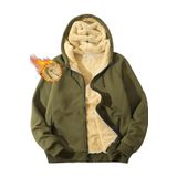 Ghassy Co. Erkek Ultra Termal Sherpa Astarlı Kapüşonlu Fermuarlı Cepli Kışlık Sweatshirt - Haki - S