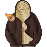 Ghassy Co. Erkek Ultra Termal Sherpa Astarlı Kapüşonlu Fermuarlı Cepli Kışlık Sweatshirt - Kahve