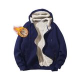 Ghassy Co. Erkek Ultra Termal Sherpa Astarlı Kapüşonlu Fermuarlı Cepli Kışlık Sweatshirt - Lacivert - XL