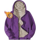 Ghassy Co. Erkek Ultra Termal Sherpa Astarlı Kapüşonlu Fermuarlı Cepli Kışlık Sweatshirt - Mor - M