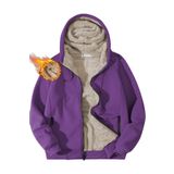 Ghassy Co. Erkek Ultra Termal Sherpa Astarlı Kapüşonlu Fermuarlı Cepli Kışlık Sweatshirt - Mor - S