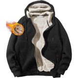 Ghassy Co. Erkek Ultra Termal Sherpa Astarlı Kapüşonlu Fermuarlı Cepli Kışlık Sweatshirt - Siyah