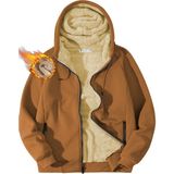 Ghassy Co. Erkek Ultra Termal Sherpa Astarlı Kapüşonlu Fermuarlı Cepli Kışlık Sweatshirt - Taba - 2XL