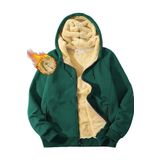 Ghassy Co. Erkek Ultra Termal Sherpa Astarlı Kapüşonlu Fermuarlı Cepli Kışlık Sweatshirt - Yeşil - XL