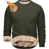 Ghassy Co. Erkek Ultra Termal Sherpa Peluş Astarlı Bisiklet Yaka Sweatshirt - Haki