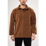 GHASSY CO. Ghassy Co. Erkek Oversize Ayarlanabilir Bel Lastikli Gömlek Yaka Polar Sweatshirt