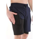 Ghassy Co. Ghassy Co Erkek Running Hızlı Kuruma Micropolyester Arka Fermuar Cepli ve Havlu Halkalı Antrenman Futbol Fitness Kısa Taytlı Şort - Lacivert