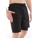 Ghassy Co. Ghassy Co Erkek Running Hızlı Kuruma Micropolyester Arka Fermuar Cepli ve Havlu Halkalı Antrenman Futbol Fitness Kısa Taytlı Şort - Siyah