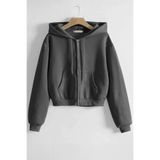 GHASSY CO. Ghassy Co. Kadın Pamuklu Crop Model Kanguru Cepli Sonbahar ve İlkbahar Kapüşonlu Crop Sweatshirt