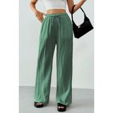 Ghassy Co. Kadın %100 Cotton Müslin Ultra Hafif Palazzo Model Geniş Paça Keten Karışım Pantolon - Yeşil