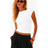 Ghassy Co. Kadın Basic Crop Bisiklet Yaka Slim Fit Esnek Kumaş Günlük Şık Yazlık Penye Spor Tişört - XL - Beyaz