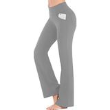 Ghassy Co. Kadın Bootcut Yüksek Bel Yoga Egzersiz 4 Cepli Karın Kontrolü Ispanyol Paça Tayt - Açık Gri