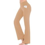 Ghassy Co. Kadın Bootcut Yüksek Bel Yoga Egzersiz 4 Cepli Karın Kontrolü Ispanyol Paça Tayt - XL - Bej