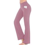 Ghassy Co. Kadın Bootcut Yüksek Bel Yoga Egzersiz 4 Cepli Karın Kontrolü Ispanyol Paça Tayt - XL - Pembe