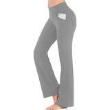 Ghassy Co. Kadın Bootcut Yüksek Bel Yoga Egzersiz 4 Cepli Karın Kontrolü Ispanyol Paça Tayt - XS - Açık Gri