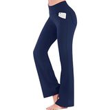 Ghassy Co. Kadın Bootcut Yüksek Bel Yoga Egzersiz 4 Cepli Karın Kontrolü Ispanyol Paça Tayt - XS - Lacivert