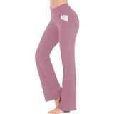 Ghassy Co. Kadın Bootcut Yüksek Bel Yoga Egzersiz 4 Cepli Karın Kontrolü Ispanyol Paça Tayt - XS - Pembe