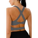 Ghassy Co. Kadın Çarpraz Sırt Detaylı Kaplı Yoga Egzersiz Fitness Spor Sütyeni CRS001 - Füme