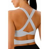 Ghassy Co. Kadın Çarpraz Sırt Detaylı Kaplı Yoga Egzersiz Fitness Spor Sütyeni CRS001 - M - Açık Gri