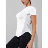 Ghassy Co. Kadın Dry Fit Running Yoga Hızlı Kuruma Nem Emici Yanları Fileli Hava Alabilen Spor T-Shirt - 2XL - Beyaz