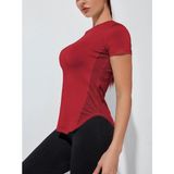 Ghassy Co. Kadın Dry Fit Running Yoga Hızlı Kuruma Nem Emici Yanları Fileli Hava Alabilen Spor T-Shirt - 2XL - Kırmızı