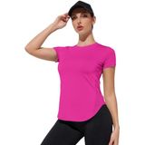 Ghassy Co. Kadın Dry Fit Running Yoga Hızlı Kuruma Nem Emici Yanları Fileli Hava Alabilen Spor T-shirt FUŞYA XXL