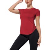 Ghassy Co. Kadın Dry Fit Running Yoga Hızlı Kuruma Nem Emici Yanları Fileli Hava Alabilen Spor T-Shirt - L - Kırmızı