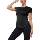 Ghassy Co. Kadın Dry Fit Running Yoga Hızlı Kuruma Nem Emici Yanları Fileli Hava Alabilen Spor T-Shirt - L - Siyah