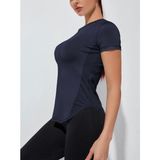 Ghassy Co. Kadın Dry Fit Running Yoga Hızlı Kuruma Nem Emici Yanları Fileli Hava Alabilen Spor T-Shirt - Lacivert