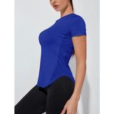 Ghassy Co. Kadın Dry Fit Running Yoga Hızlı Kuruma Nem Emici Yanları Fileli Hava Alabilen Spor T-Shirt - S - Saks
