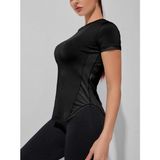 Ghassy Co. Kadın Dry Fit Running Yoga Hızlı Kuruma Nem Emici Yanları Fileli Hava Alabilen Spor T-Shirt - Siyah