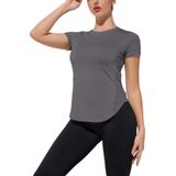 Ghassy Co. Kadın Dry Fit Running Yoga Hızlı Kuruma Nem Emici Yanları Fileli Hava Alabilen Spor T-Shirt - XL - Füme